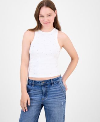 Rebel + Leigh - Juniors' Rhinestone Crewneck Tank Top