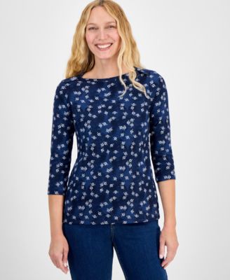 Style & Co - Women's Cotton Geo-Printed Boat-Neck Knit Top