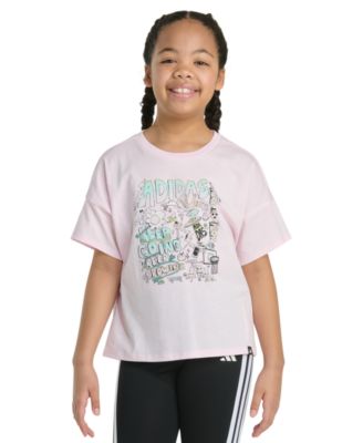 adidas - Big Girls Short-Sleeve Drop-Shoulder Logo Graphic Cotton T-Shirt