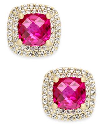 Macy's - Lab-Grown Ruby (2-1/6 ct. t.w.) and White Sapphire (1/3 ct. t.w.) Square Stud Earrings in 14k Gold-Plated Sterling Silver