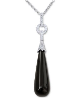 Macy's - Black Agate & Swarovski Zirconia 18" Pendant Necklace in Sterling Silver