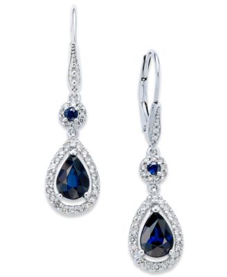 Macy's - Gemstones and Diamond (1/3 ct. t.w.) Pear Drop Earrings in 14k Gold