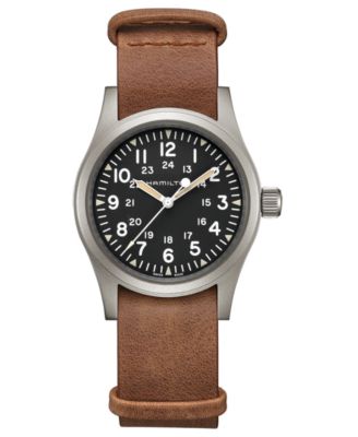 Hamilton - Unisex Swiss Mechanical Khaki Field Brown Leather Strap Watch 38mm