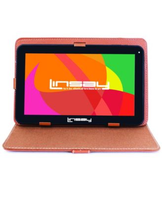 LINSAY - 10.1" New Tablet Quad Core 32GB Android 10 Bundle with Brown Leather Case