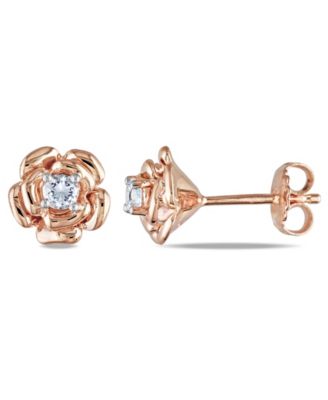 Macy's - Lab Grown White Sapphire (1/3 ct. t.w.) Flower Stud Earrings in 18k Rose Gold Over Silver