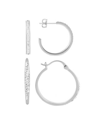 And Now This - Clear Crystal C Hoop & Click Top Hoop Earring Set in Gold Plate