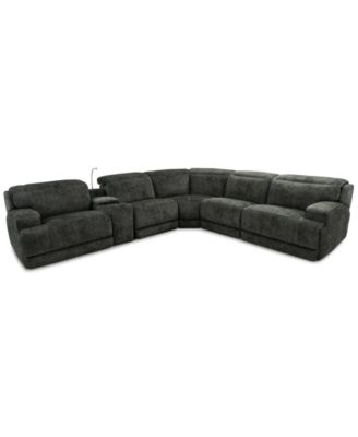Furniture - Sebaston 6-Pc. Fabric Sectional with 3 Power Motion Recliners and 1 USB Console