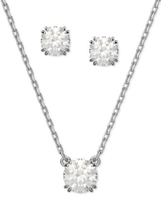 Swarovski - Silver-Tone 2-Pc. Set Crystal Earrings and Necklace, 14-7/8" + 2" extender