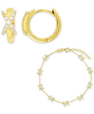 Macy's - 2-Pc. Set Cubic Zirconia X Bracelet & Coordinating Small Hoop Earrings