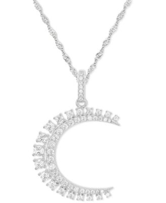 Macy's - Cubic Zirconia Heart Crescent Moon Pendant Necklace in Sterling Silver, 18" + 2" extender