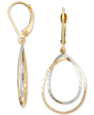 Macy's - Textured Double Teardrop Leverback Drop Earrings in 10k Two-Tone Gold