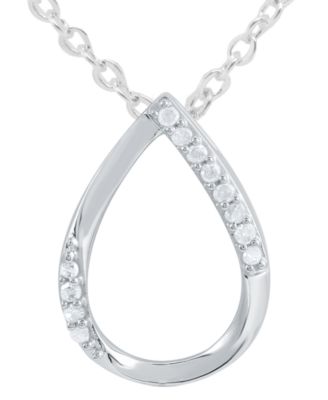 Macy's - Diamond Open Teardrop 18" Pendant Necklace (1/10 ct. t.w.) in Sterling Silver