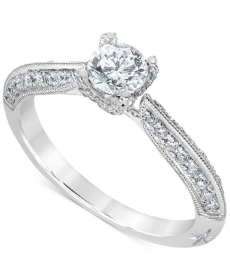 Macy's - Diamond Knife Edge Milgrain Bead Engagement Ring (7/8 ct. t.w.) in 18k White Gold