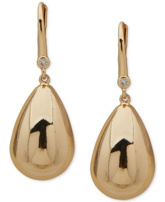 DKNY - Gold-Tone Pav&eacute; & Puffy Tear-Shape Drop Earrings