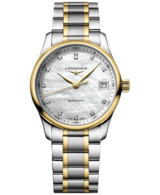 Longines - Women's Swiss Automatic Master Diamond (1/20 ct. t.w.) 18k Gold & Stainless Steel Bracelet Watch 34mm