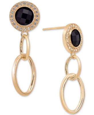 Macy's - Onyx & White Topaz (1/2 ct. t.w.) Halo Link Drop Earrings in 14k Gold-Plated Sterling Silver (Also in Turquoise)