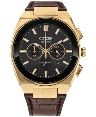 Citizen - Men's Chronograph Modern Black Leather Strap Watch 43mm