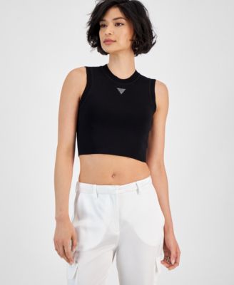 GUESS - Women's Alexia Cropped Rhinestone-Embellished Top