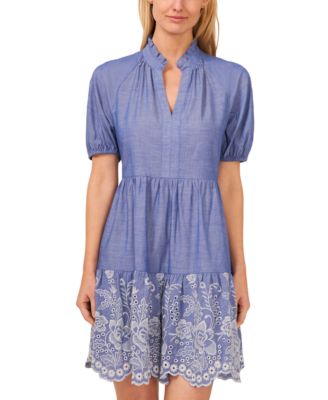 CeCe - Women's Floral Embroidered Cotton Babydoll Dress