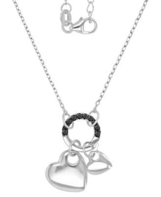 Macy's - Black Spinel Double Heart & Ring Pendant Necklace (1/5 ct. t.w.) in Sterling Silver, 16" + 2" extender