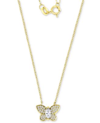 Macy's - Cubic Zirconia Butterfly Pendant Necklace in 14k Gold-Plated Sterling Silver, 16" + 2" extender