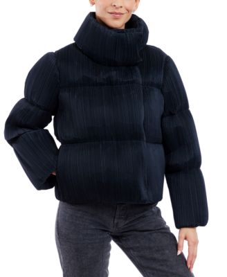 Anne Klein - Women's Pleated Stand-Collar Puffer Coat