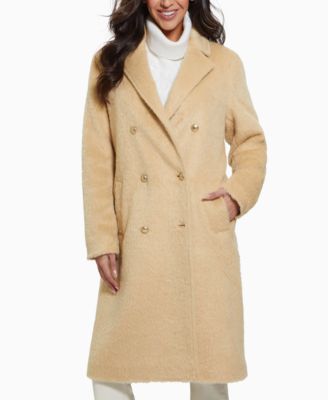 GUESS - Women's Textured Double-Breasted Notched-Collar Coat