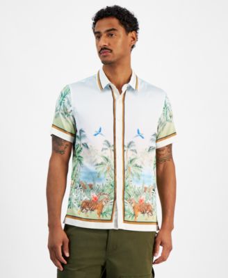 GUESS - Men's Short Sleeve Button Front Jungle Scenery Shirt