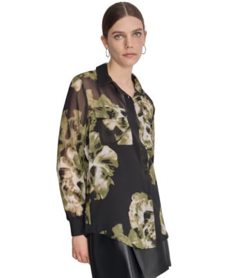 DKNY - Women's Printed Button-Front Long-Sleeve Shirt