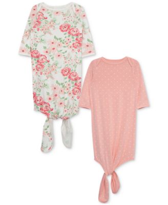 Little Me - Baby Girls Floral-Print & Dot-Print Knotted Gowns, Pack of 2