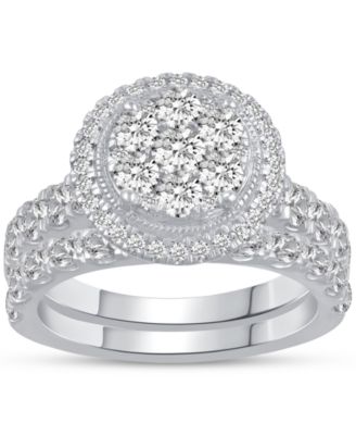 Macy's - Diamond Halo Cluster Bridal Set (2-5/8 ct. t.w.) in 14k White Gold