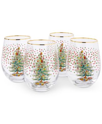 Spode - Christmas Tree Polka Dot Stemless Wine Glass, Set of 4
