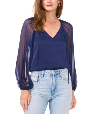 1.STATE - Women's Chiffon-Sleeve V-Neck Blouse