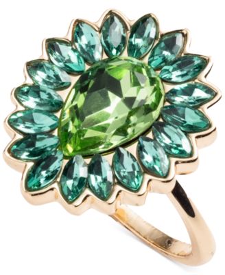 Emily in Paris - Gold-Tone Green Stone Pear & Marquise Halo Statement Ring