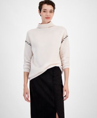 T Tahari - Women's Whipstitched Ribbed Drop-Shoulder Sweater
