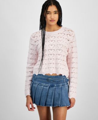 Hooked Up by IOT - Juniors' Open-Heart-Stitch Long-Sleeve Pullover Sweater