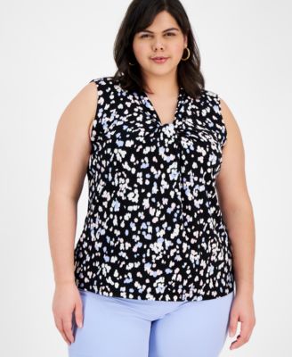 Kasper - Plus Size Sleeveless Printed Knot-Front Blouse
