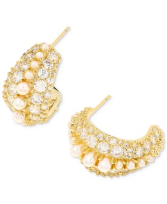 Kendra Scott - Gold-Tone Cultured Freshwater Pearl (2mm) & Crystal Pav&eacute; Small Half Hoop Earrings