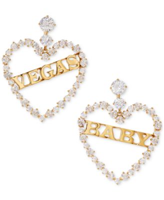 AJOA - Gold-Tone Cubic Zirconia "Vegas Baby" Open Heart Drop Earrings