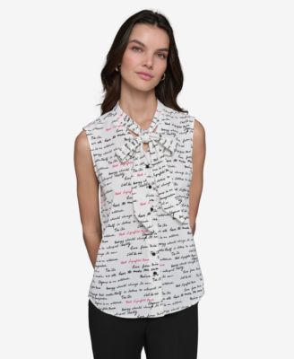 KARL LAGERFELD PARIS - Women's Printed Tie-Sleeve Sleeveless Blouse