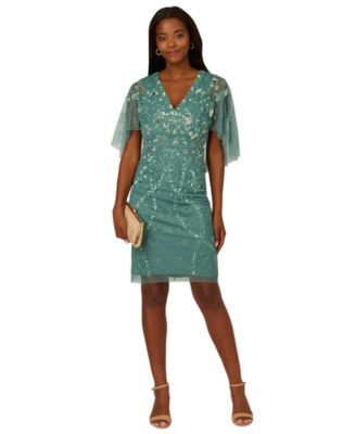 Adrianna Papell - Women's Beaded Cape-Sleeve Sheath Dress
