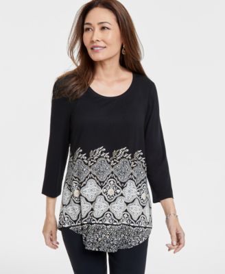 JM Collection - Women's Printed Knit 3/4-Sleeve Top