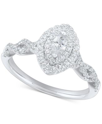 Macy's - Diamond Marquise & Round Halo Engagement Ring (1/2 ct. t.w.) in 14k White Gold
