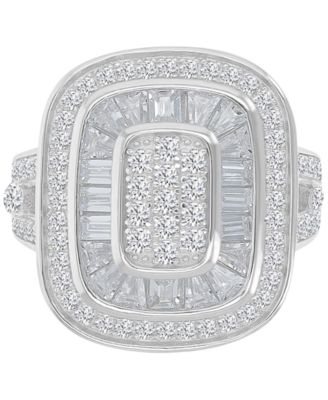 Macy's - Cubic Zirconia Round & Baguette Halo Cluster Statement Ring in Sterling Silver