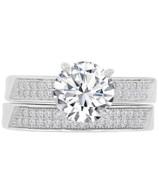 Macy's - Cubic Zirconia Solitaire & Pav&eacute; Milgrain Bead Bridal Set in Sterling Silver