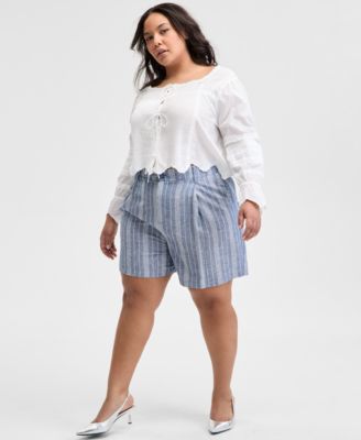 And Now This - Trendy Plus Size Striped Trouser Shorts
