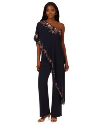 Adrianna Papell - Women's One-Shoulder Embellished-Overlay Jumpsuit