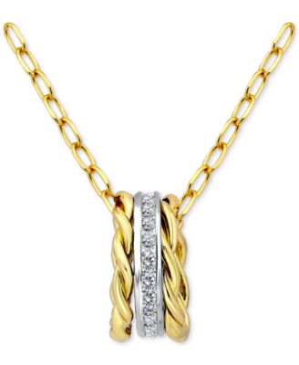 Giani Bernini - Cubic Zirconia & Rope Triple Ring Pendant Necklace in Sterling Silver & 18k Gold-Plate, 16" + 2" extender