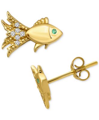 Giani Bernini - Lab-Created Green Quartz & Cubic Zirconia Fish Stud Earrings in 18k Gold Over Sterling Silver, Exclusively at Macy's