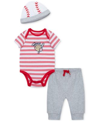 Little Me - Baby Boys Baseball Cotton Bodysuit, Pant & Hat, 3 Piece Set